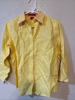 Lauren Ralph Lauren Yellow Linen-Blend Button Shirt Jacket
